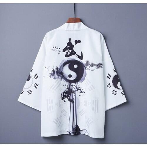 #5027 Summer White Sunscreen Jacket Men Chinese Style Vintage Streetwear Hip Hop Jacket Loose Thin Mens Kimono Cardigan Jacket