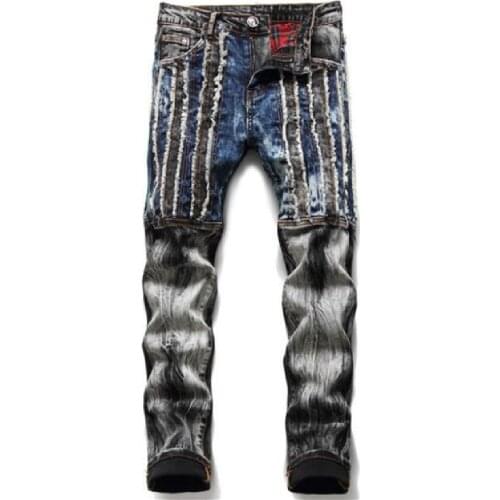 Mens jeans 2021 new European and American fashion jeans fashion splicing color slim jeans casual joker small straight leg jeans