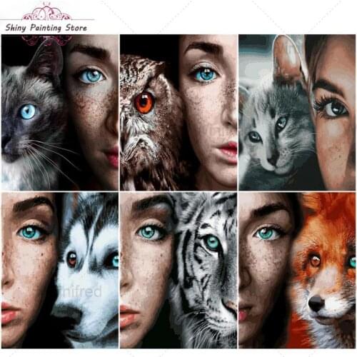 5D DIY Diamond Art Painting Kits Woman Animal Eyes Pictures Of Rhinestones Diamond Embroidery Sale Full Drill Mosaic Handicraft