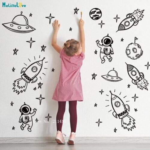 Set Space Objects Wall DecalsKids Boys Room Decor Outer Space Rocket Ship Astronaut Planet Stars Diy Stickers YT4890