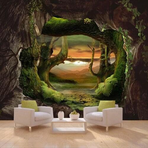 Custom 3D Photo Wallpaper Cave Stone Wall Primitive Forest Large Mural Living Room Bedroom Wall Covering Wall papers Home Decor