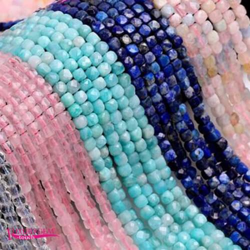 Natural Stone Loose Beads High Quality 4mm Faceted Square Shape DIY Gem Jewelry Accessories wk382