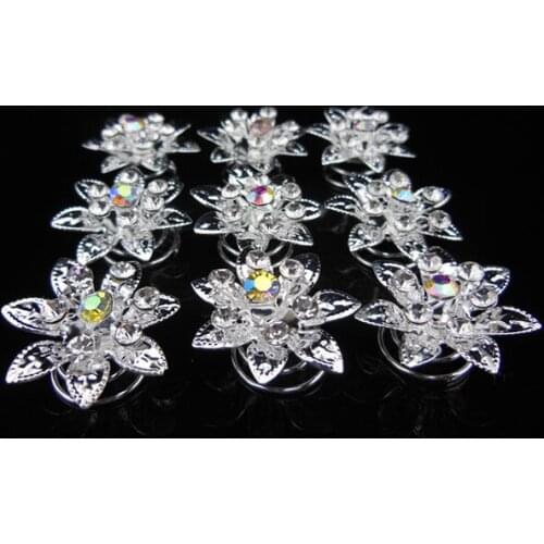 New Fashion 100Pcs Bridal Wedding Prom Crystal Rhinestone Flower Hair Twists Spins Pins Silver Color Free Shipping