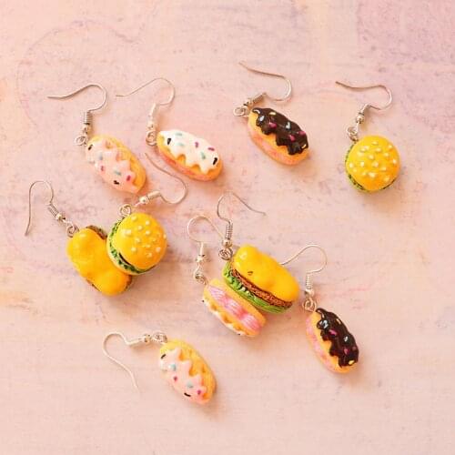 New Dessert Burger Cake Food Drop Earrings for Women Girl DIY Handmade Creative Unique Dangle Earrings Jewelry Accessaries