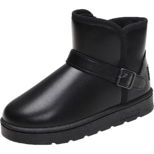 New womens short boots fashion leather round toe buckle thick bottom non-slip lightweight comfortable casual boots women