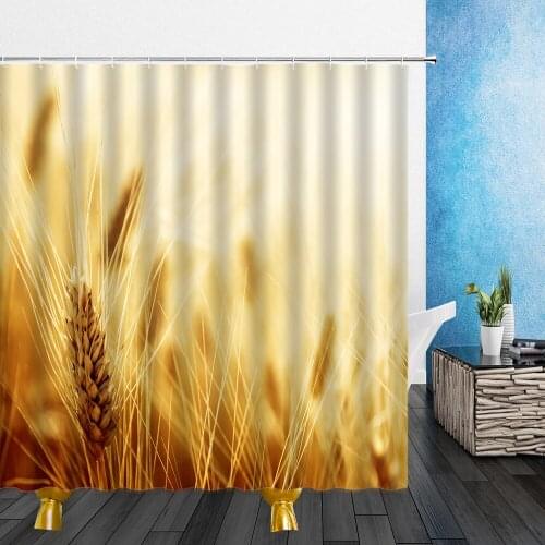 Autumn Farm Landscape Shower Curtain Gold Yellow Wheat 3D Print Waterproof Polyester Cloth Bathroom Shower Curtains Bath Screen