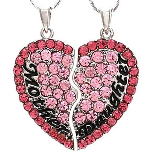 Mother & Daughter Break Heart Rhinestone Perfect Mothers Day Gift Necklace Set With Gift Box