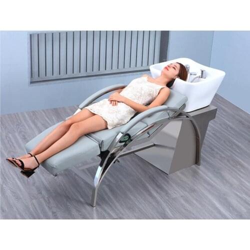 Hair salon shampoo bed hairdressing shop stainless steel half lying type flushing machine comfortable