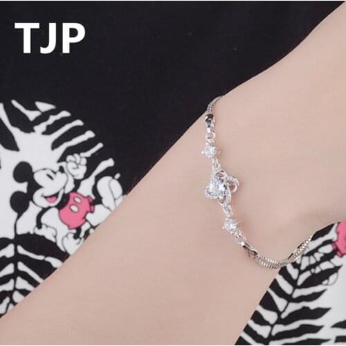 TJP Popular Clover Women Bracelets Jewelry Clear Crystal CZ Stones Top Quality 925 Sterling Silver Women Party Engagement Gift