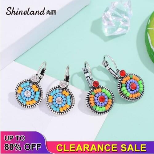 Shineland Bohemian Colorful Beads Crystal Drop Earrings Vintage Ethnic Trendy Brincos for Women Jewelry Gift Wholesale Cheap