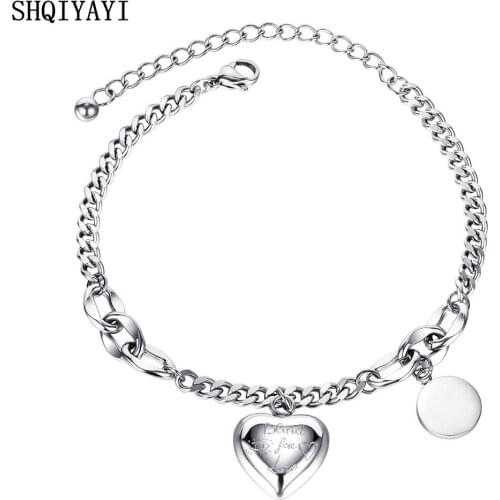 SHQIYAYI Stainless Steel Heart Bracelets Bangles Brand For Women Wedding Party Fashion Jewelry Girlfriend Gifts 1066