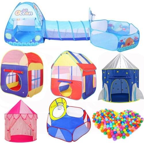3 in 1 Set Foldable Large Pool Kids Crawling Tunnel + Play Tents + Baby Ocean Ball Pool Children Game Toys Kids Play House Set