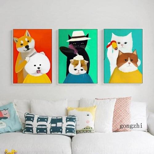 Modern Creative Haircut Cartoon Cute Pet Cat Dog Canvas Painting Nordic Animal Poster Hd Print Wall Art Picture Kids Room Decor