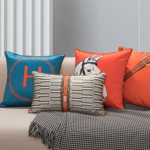 Modern light luxury European style silk and satin printed cushion cover like sofa seat bedside cushion pillowcase customization