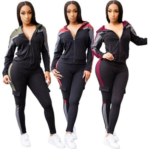 Casual Hoodie Sport 2 Piece Set Women Tracksuit Long Sleeve Zip-up Coat And Pants Pocket Joggers Spring Outerwear Fitness Suit