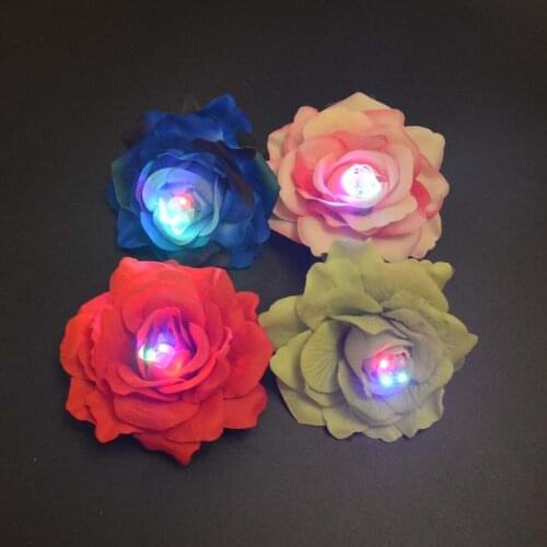 Glow Flashing Hair Clips Light Corsage Brooch Rose Flower Headwear Decor Campfire Hairpin Bridal Wedding Birthday Party