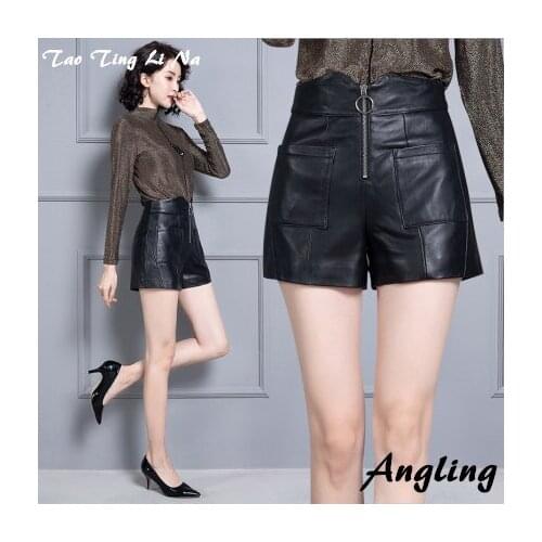 Top brand New 2020 Women Real Genuine Sheep Leather Shorts KS80 high quality