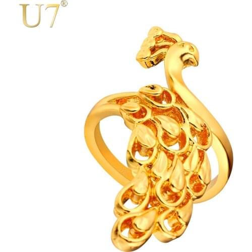 U7 New Peacock Rings For Women Jewelry Gold Color Trendy Party Animal Fashion Ring Gift Wholesale R438