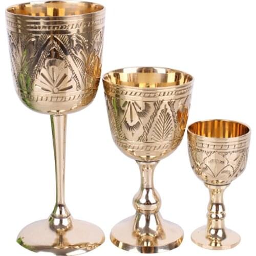 Pure Brass Wine Glass Classical Wine Set Wine Cup Handmade Small Goblet Household Copper Wine Glass Drinkware Tumbler Cups