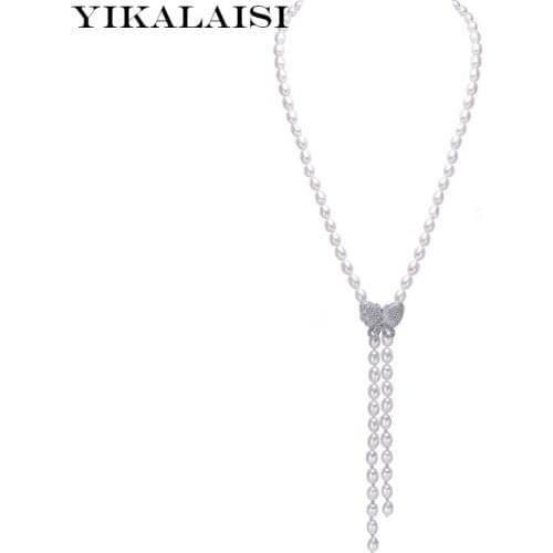 YIKALAISI 2017 100% Natural Freshwater Pearl jewelry Long Necklace 80 cm 925 sterling silver jewelry clasp For Women Best Gifts