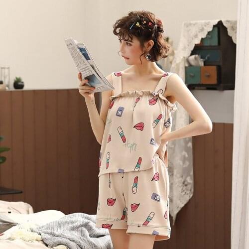 Women 2019 new summer cotton pajamas with sexy halter and backless home knitted casual comfortable two piece pajama sets pajamas