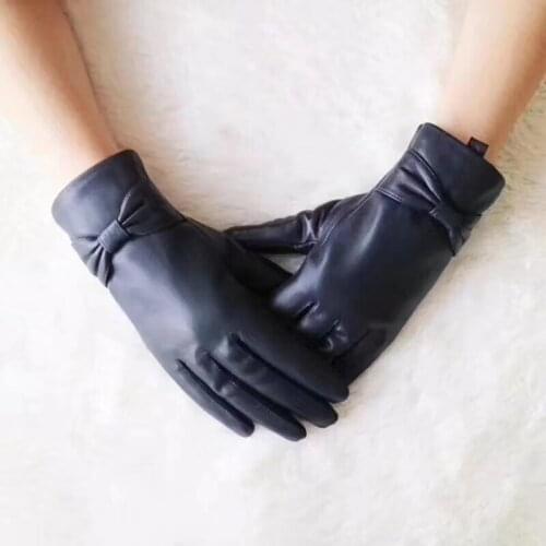 Women Winter Real Whole Sheep Leather Glove Warm Genuine Leather Hand Warmer Gloves
