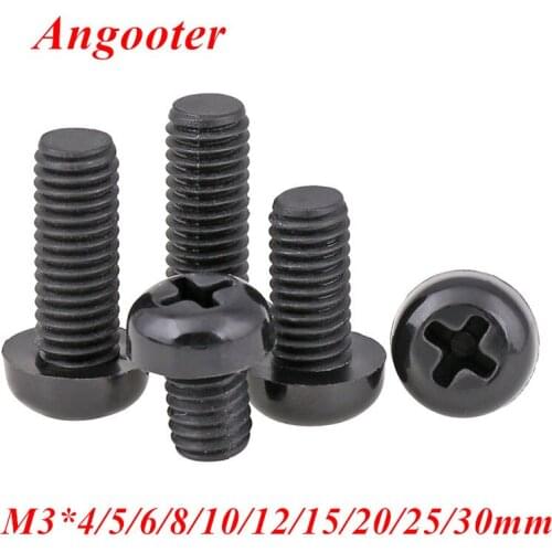 100pcs GB818 M3*4/5/6/8/10/12/15/20/25mm Black Nylon Round Head Screw Pan Phillips head Machine Screws Bolts with M3 Hex Nut