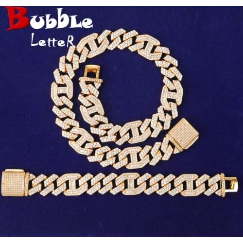 18MM Cuban Necklace Gold Color Hip Hop Bracelet Jewelry Sets
