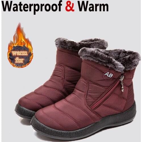 2021 Zipper Waterpoor Down Ladies Thick Plush Ankle Boots Warm Faux Fur Winter Flat Shoes Women Casual Furry Cotton Snow Boots