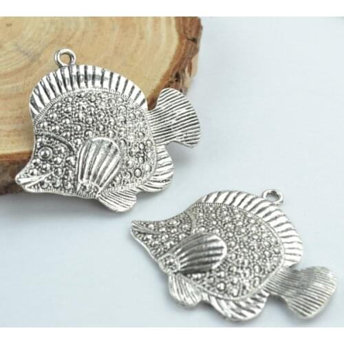 3 pcs Antique Silver Plated Zinc Alloy fish Charms Pendants for Jewelry Making DIY Handmade Craft 44*39*5 mm 1937I