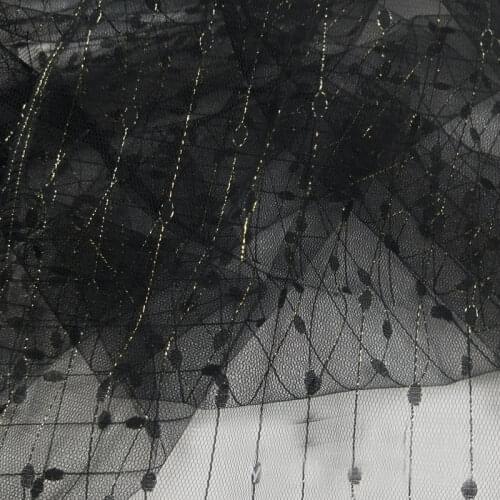 5yards Nylon+gold thread stripe Mesh Gauze Dress material perspective bottom shirt handmade wedding dress Fashion Lace Fabric