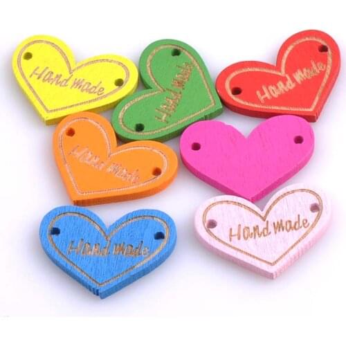 50pcs 23x30mm Heart pattern Handmade Wooden decorative Buttons For Sewing Scrapbooking Crafts MT0727x