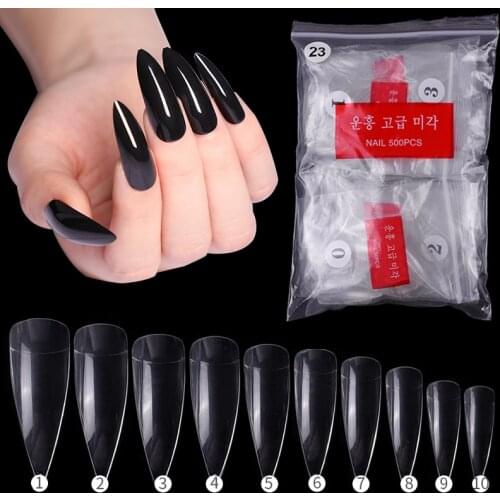 500Pcs/bag False Nail Transparent Pointed False Nail French Half Nail Tips Artifical False Nails Almond Tips DIY Nail Art Tools