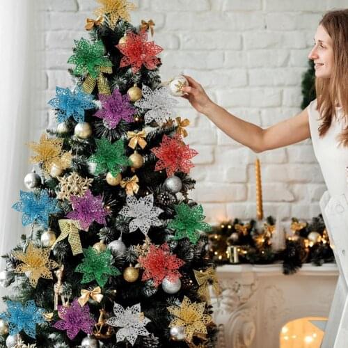6pcs Christmas Artificial Flower Ornaments Xmas Tree Snowflake Cane Pendant Christmas Decorations for Home 2022 Navidad Decor