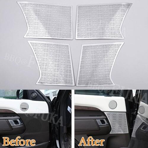 Aluminum Alloy Door Audio Speaker Stereo Net Decorative Cover Trim 3D Sticker for Land Rover Discovery 5 2017 Silver Accessory