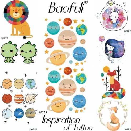 BAOFULI Cartoon Geometry Round Planets Temporary Tattoo Kids Gifts Waterproof Fake Tatoos Colorful Stars Body Art Tattoo Sticker