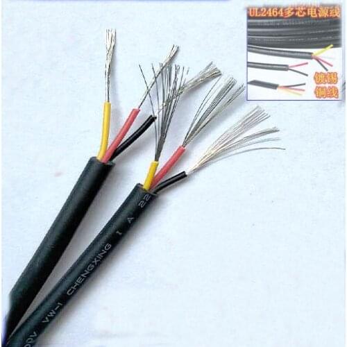 Free shipping 10M Tinned copper wire UL2464 Power wire 18/20/22/24/26/28AWG 2core / 3core/4core/Soft power cable