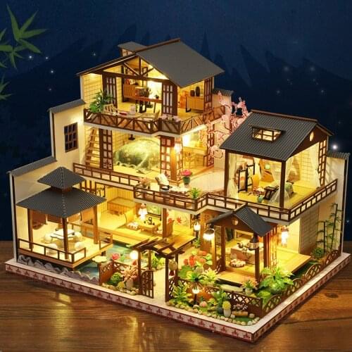 Large Dollhouse Diy House Kit Japanese-style Building Model Assemble Toys For Children Wooden Dollhouse Furniture Birthday Gift