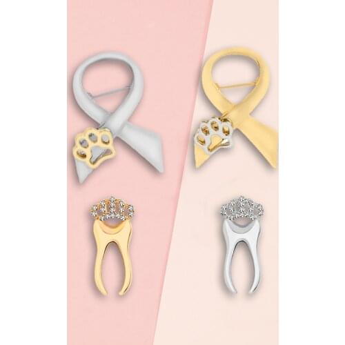 Gold Silver Color Tooth Brooches Dog Paws Cat Claw Bow Metal Pins Clothes Badge Enamel Lapel Pin Jewelry Gift for Doctor Nurse