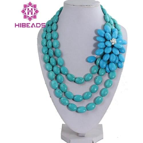 Elegant 3 Rows Stone Fashion Necklace Handmade Large Stone Flower Party Jewelry TN019