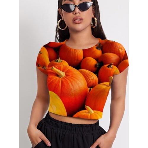 3d Tshirt Pumpkin T shirt Women Halloween Tshirts Casual Yellow Shirt Print Harajuku T-shirts 3d Womens Clothing Hip Hop Short