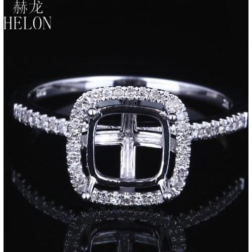HELON 7x7mm Cushion Cut Sterling Silver 925 Natural Diamond Fine Jewelry Engagement Wedding Semi Mount Women Diamond Ring