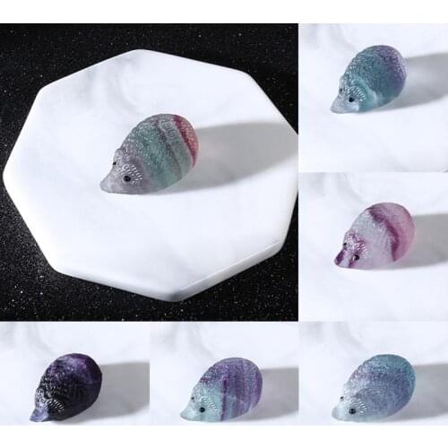 Hedgehog Crystal Healing Figurines Miniatures 4pc Natural Quartz Crystal Skull Carved Rainbow Fluorite Hedgehog Stone