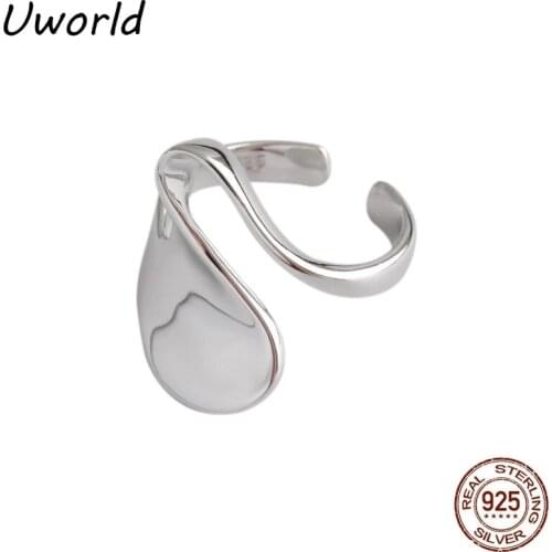 INS Hot Abstract Wavy Pattern Smooth Silver Ring Minimalist Adjustable 925 Sterling Silver Open index finger Ring