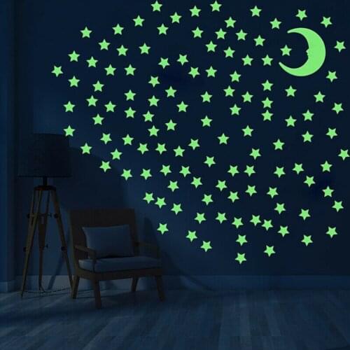 200PCS Paste Painting Of Super Bright And Lasting Luminous Stars And Moon At Night For Children Toddlers Room Decoration Wall St