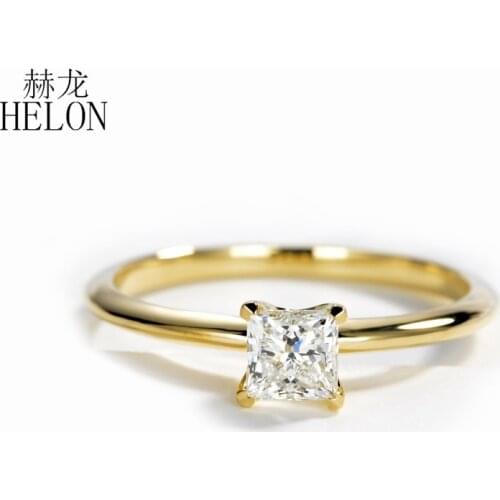 HELON 0.5ct Princess Cut Moissanites Ring Solid 10K Yellow Gold VVS/DEF Lab Grown Diamond Moissanites Women Trendy Jewelry Ring