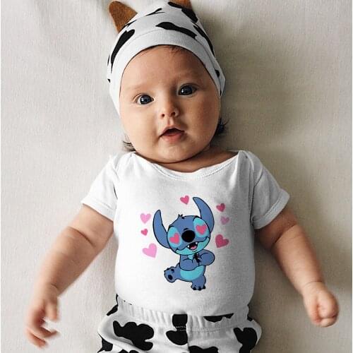 Infant Bodysuits Lilo & Stitch Cartoon Pattern Summer New O-Neck Black White Baby Girl Boy Romper Casual 0-24M Four Seasons Cute