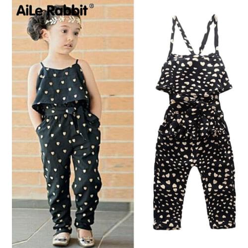 AiLe Rabbit 2018 girls clothing suits jumpsuit fashion girls strap set gift belt headband backless classic style autumn INS