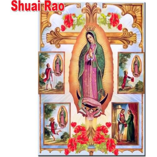 Full Square Round Mexico Guadalupe Virgin Mary Embroidery Green Light DIY Diamond Painting Cross Stitch Lady Religion