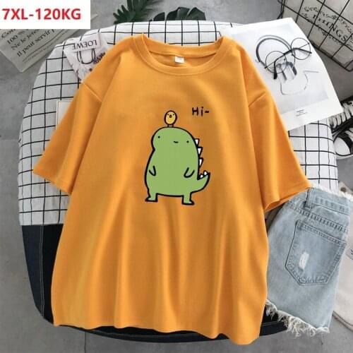 Summer women short sleeve t-shirt funny dinosaur tshirt large size 7XL tees loose oversize cotton tops 50 52 100KG pink blue red